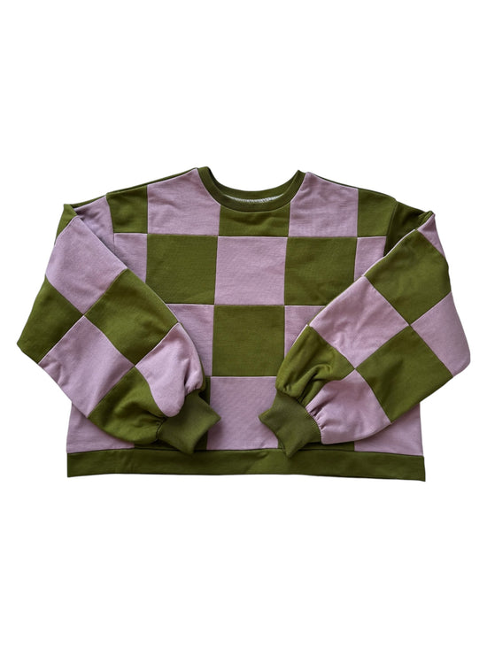 Pull Colorblock Damier Avocat et Lila