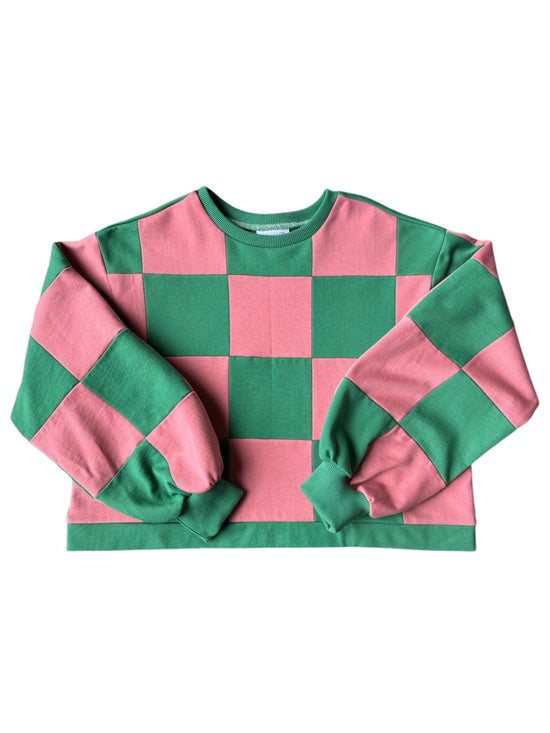 Pull Colorblock Damier Vert et Rose