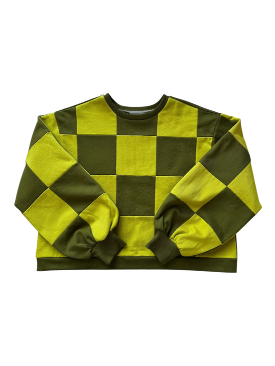 Pull Colorblock Damier Avocat et Chartreuse