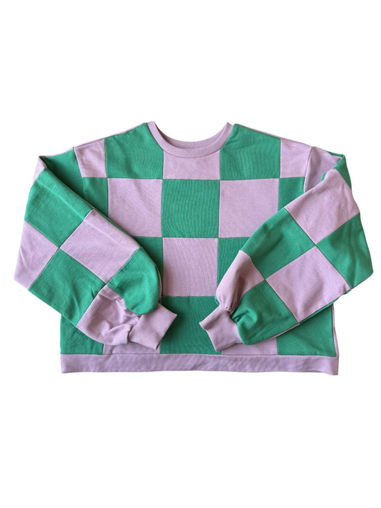 Pull Colorblock Damier Lila et Vert