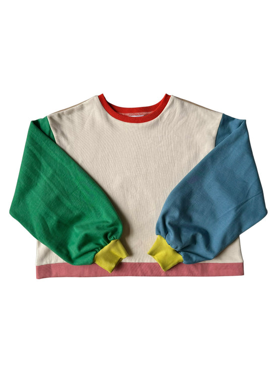 Beige and Multicolor Colorblock Sweater