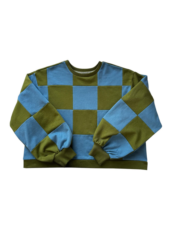 Pull Colorblock Damier Avocat et Bleu