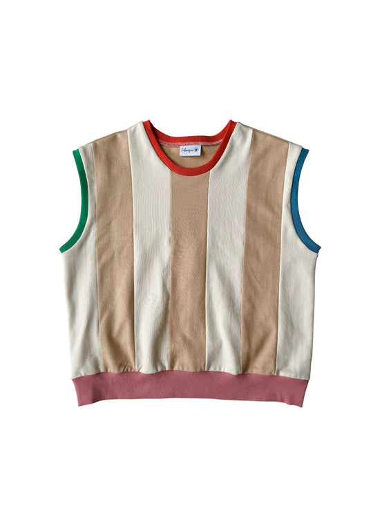 Beige & Multicolor Colorblock Tank Top