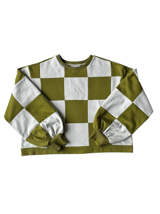 Pull Colorblock Damier Avocat et Teal Pâle