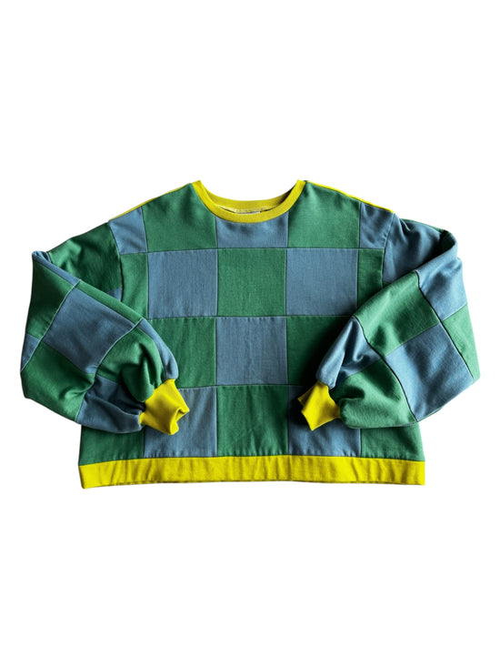 Pull Damier Bleu, Vert, Chartreuse