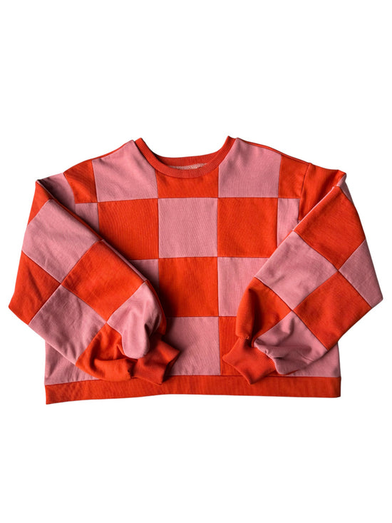 Pull Colorblock Damier Orange et Rose