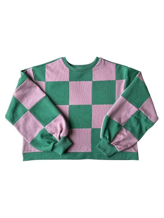 Pull Colorblock Damier Vert et Lila