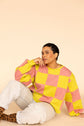 Pull Colorblock Damier Chartreuse et Rose