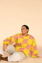 Pull Colorblock Damier Chartreuse et Rose