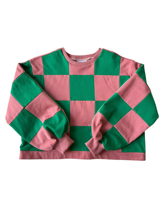 Pull Colorblock Damier Rose et Vert