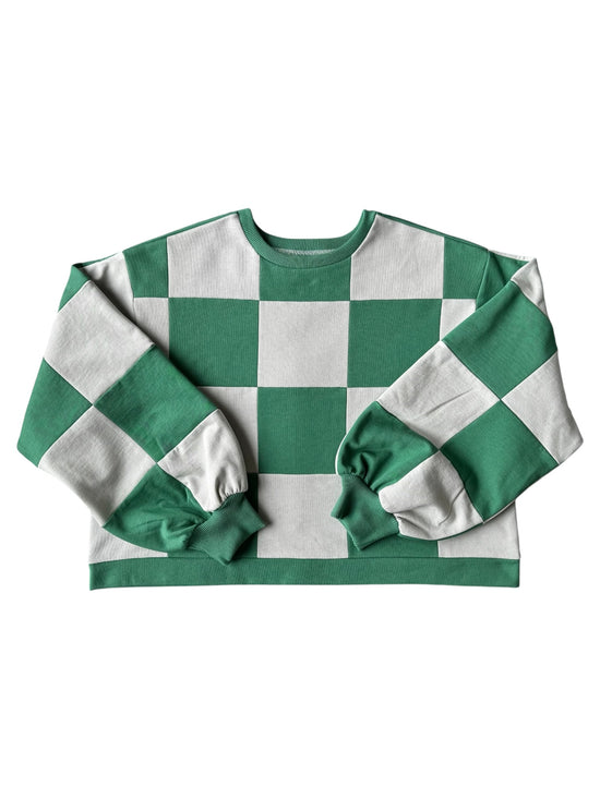 Pull Colorblock Damier Vert et Teal  Pâle