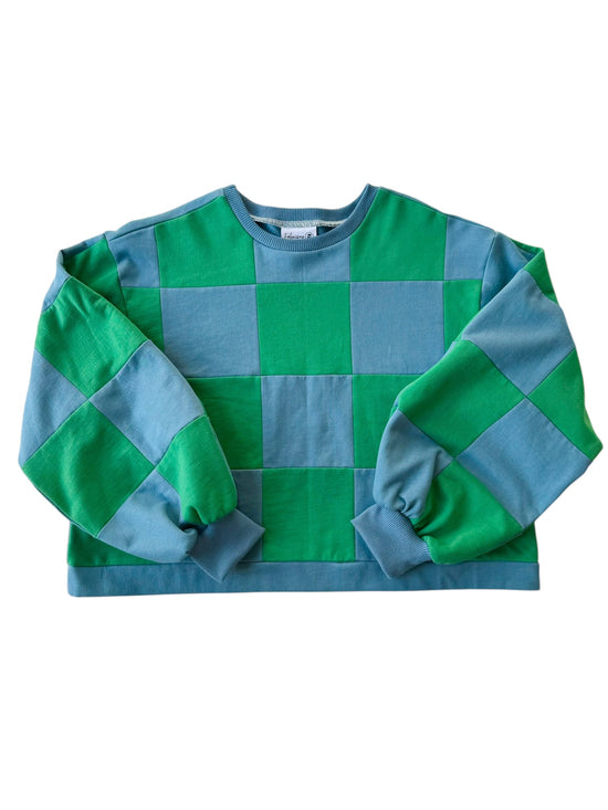 Pull Colorblock Damier Bleu et Vert