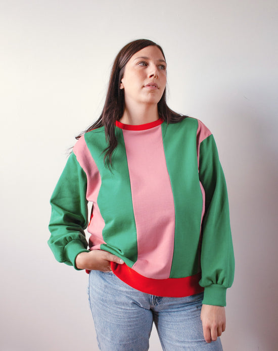 Pull Colorblock Vert et Rose