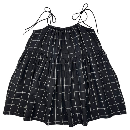 Black linen plaid strappy babydoll dress
