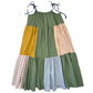 Robe à bretelles en lin sauge & Colorblock